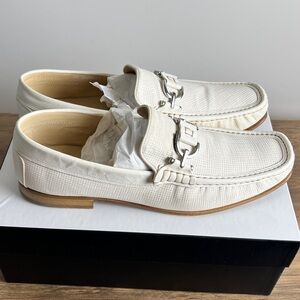 Donald J. Pliner Cream Loafers with Silver Accent